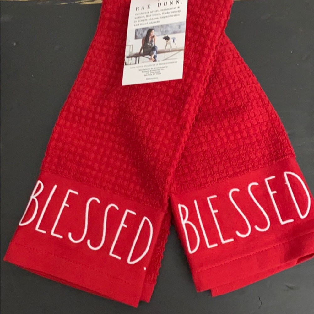 Rae Dunn Red “Blessed” towel set